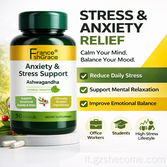 Shecome Capsule di supporto allo stress per l'ansia Ashwagandha